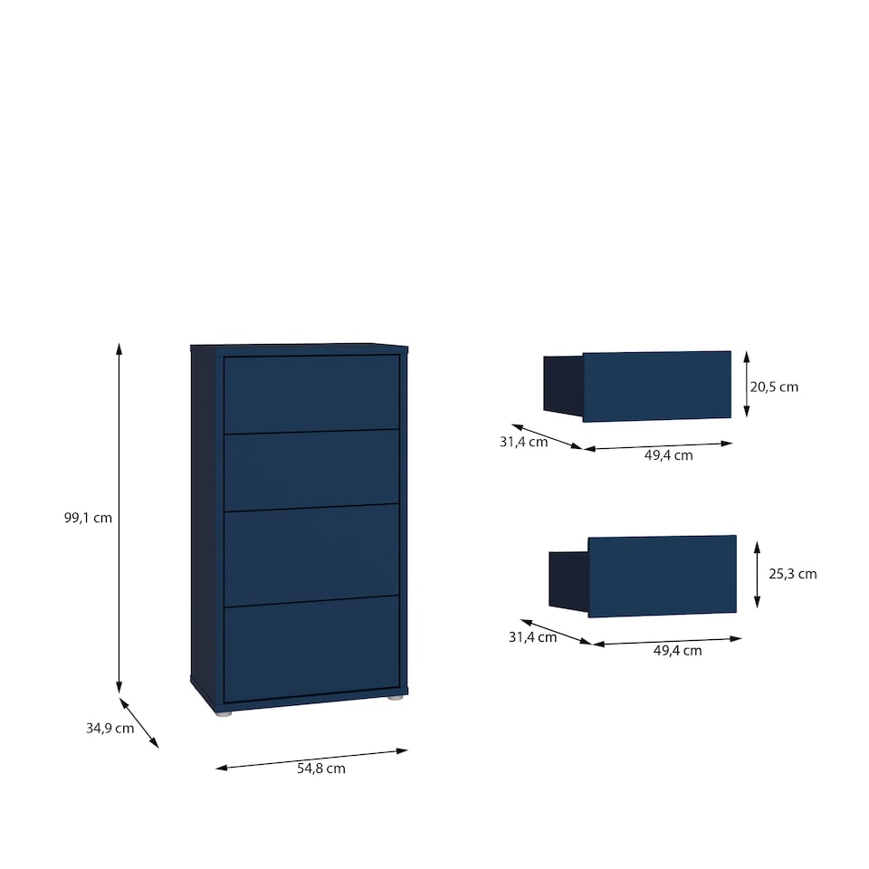 image 1 of Alice Springs Tall 4 Drawer Chest with Push-to-Open Drawers in Night Blue