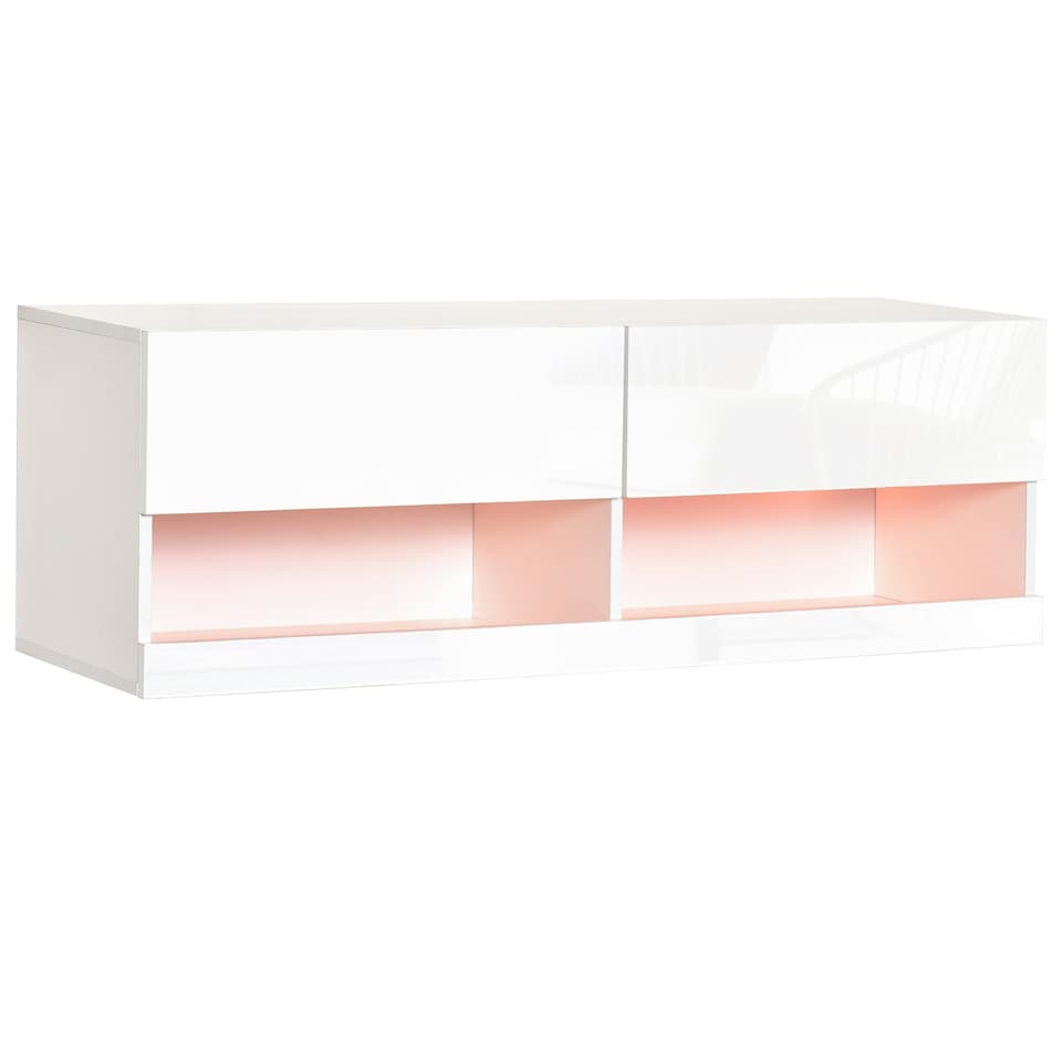 image 1 of HOMCOM Wall Mount TV Stand W/ LED Lights Media Console with Storage & Cable Hole