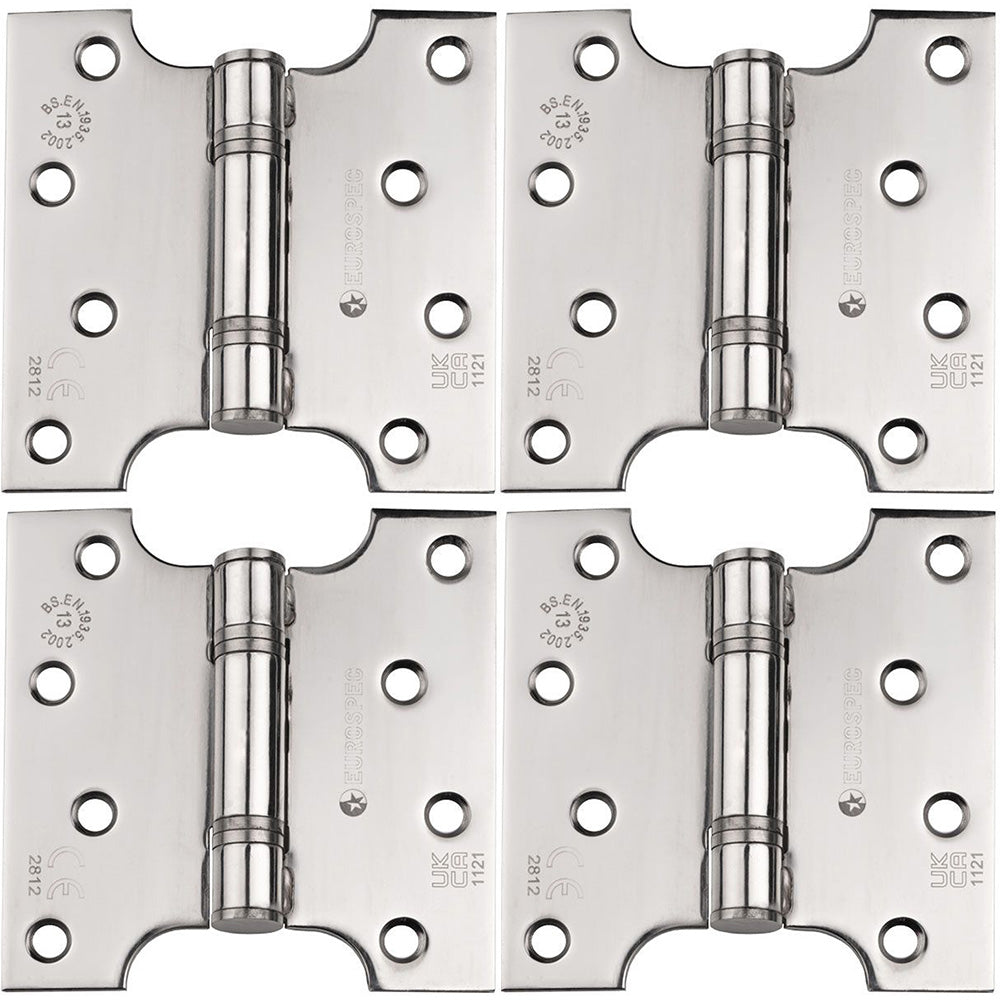 4 PACK - PAIR 102 x 127 x 3mm Parliament Hinge Bright Stainless Steel Internal Door