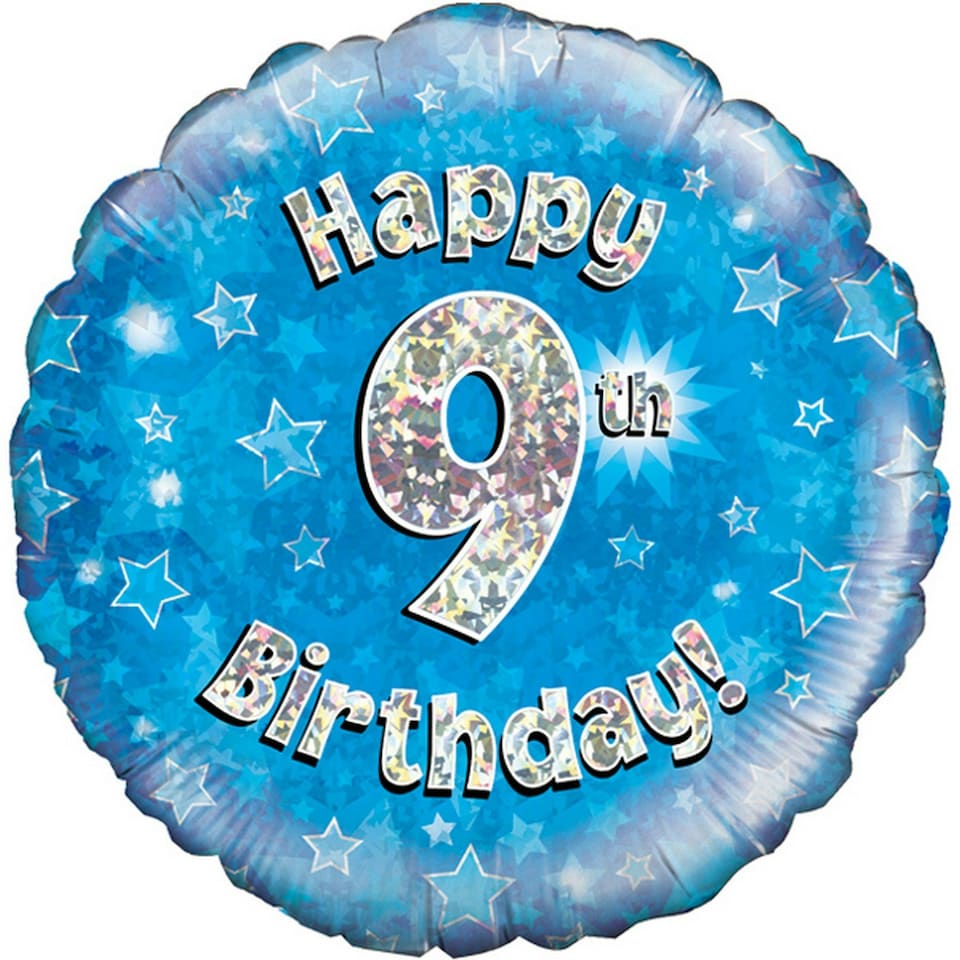 Oaktree 18 Inch Happy 9th Birthday Blue Holographic Balloon - Blue/Silver - One Size