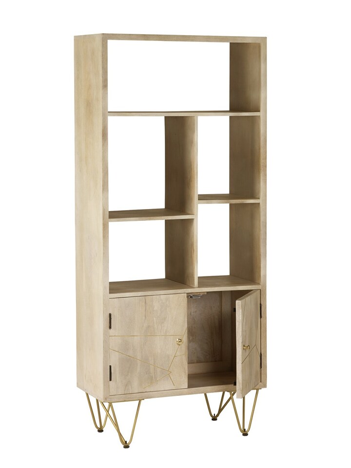 image 1 of Light Gold Large Bookcase 2-Door | Brown | Brown