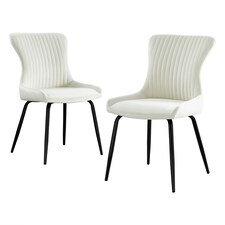 Furniturebox 2x Nora Cream Velvet Black Leg Dining Chairs