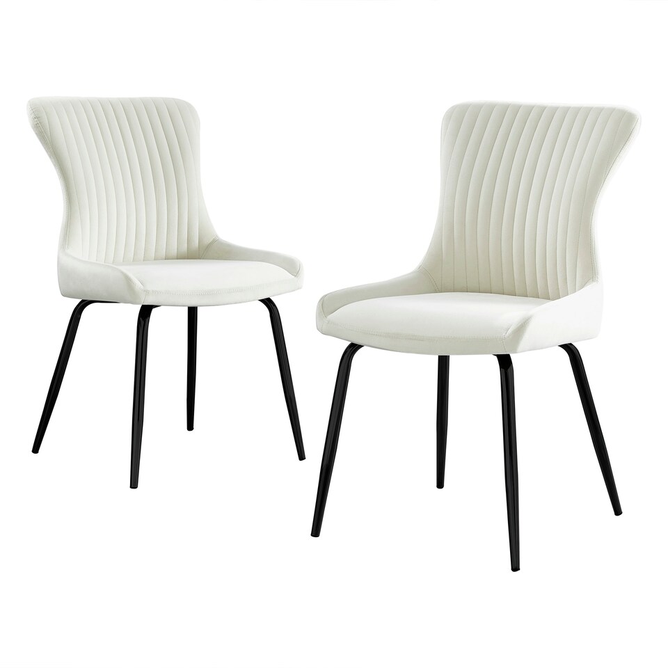image 1 of Furniturebox 2x Nora Cream Velvet Black Leg Dining Chairs