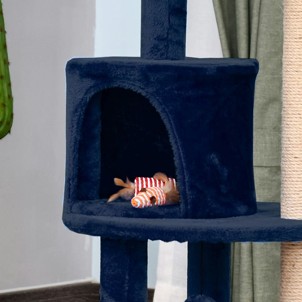 image 1 of PawHut 104cm Cat Tree Condo Tower with Scratching Post Perch Ball, Blue