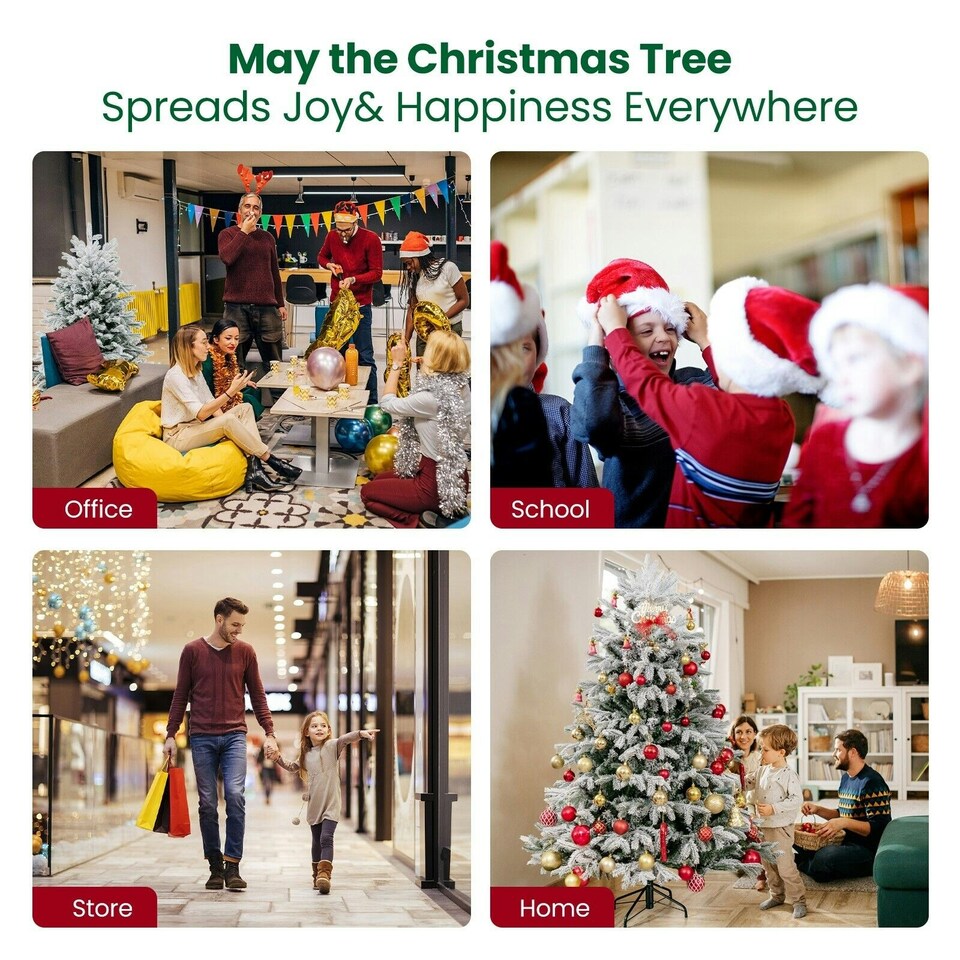 image 1 of COSTWAY 4.5FT Pre-Lit Artificial Christmas Snow-flocked Xmas Tree Green | One Size