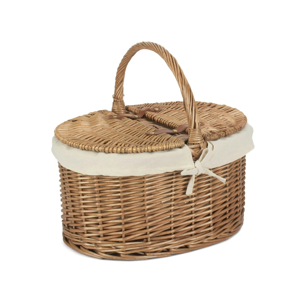 image 1 of Light Steamed Oval Lidded Wicker Basket with Lining White | White | One Size