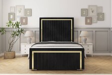 Sloomy Boston Gold Black Naples Bed Frame With Mattress With 50" Upholstered Headboard 4'6 Double