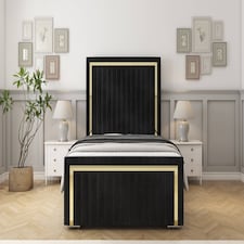 Sloomy Boston Gold Black Naples Bed Frame With Mattress With 50" Upholstered Headboard 4'6 Double