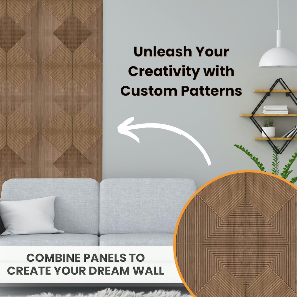 image 1 of NOVECRAFTO Chevron Line 3D Wall Panels – 6 Sheets Covering 1.5 sqm (16.15 sqft) – Decorative PVC Cladding Tiles 50x50cm – Matte Wood & Black Design Wooden