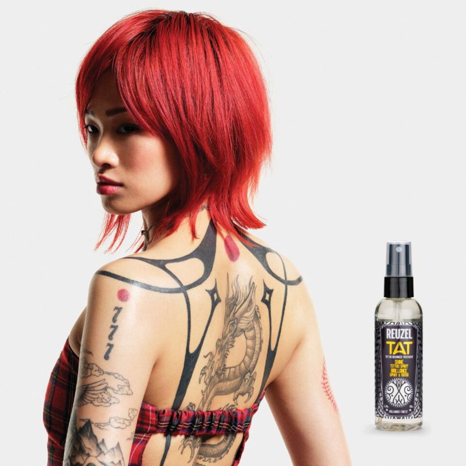 image 1 of Reuzel Shine Tattoo Spray Delivers Instant Color Pop Fast Absorbing, Non Greasy Formula Leaves Skin Soft with Youthful Appearance Protects Tattoos from Sweat Vegan Paraben Free 100 ml