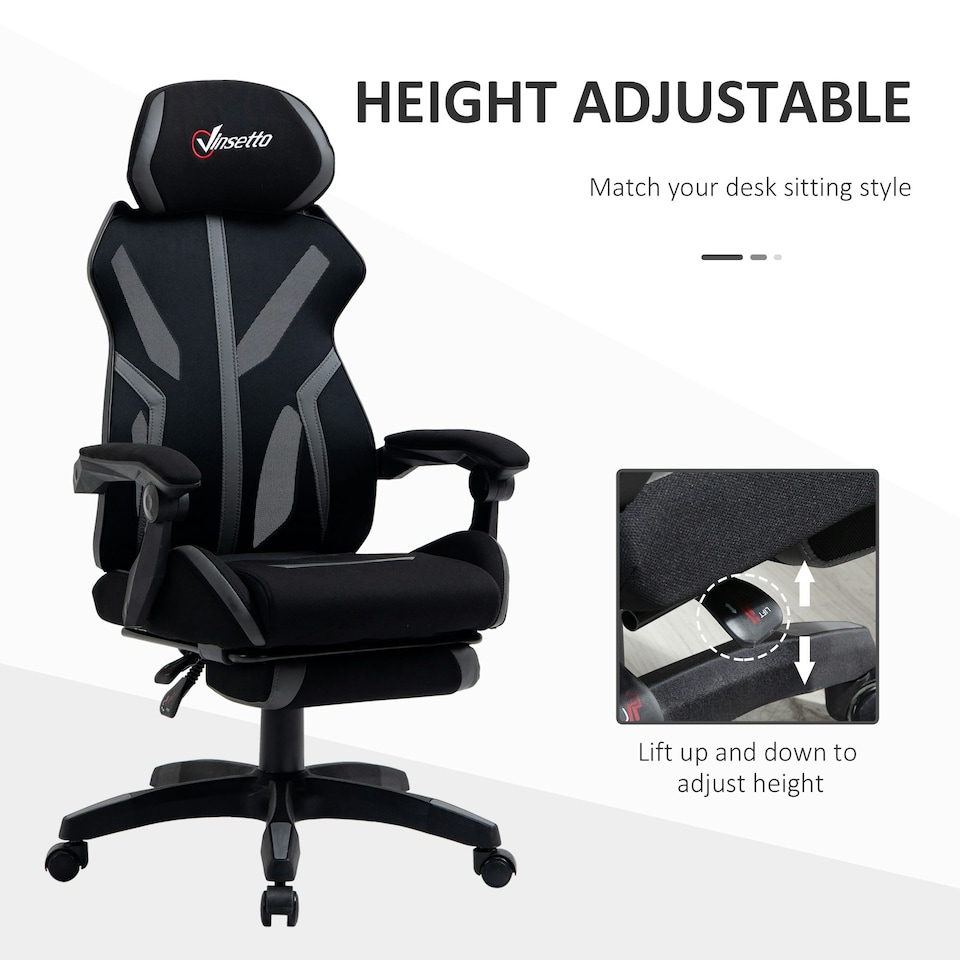 image 1 of Vinsetto Mesh Task Swivel Chair Office Desk Recliner w/ Lumbar Support, Grey