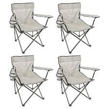 Harbour Housewares Folding Canvas Camping Chairs - Matt Black/Beige - Pack of 4