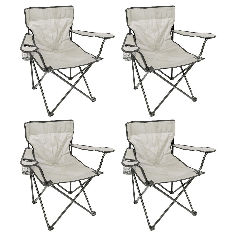 image 1 of Harbour Housewares Folding Canvas Camping Chairs - Matt Black/Beige - Pack of 4
