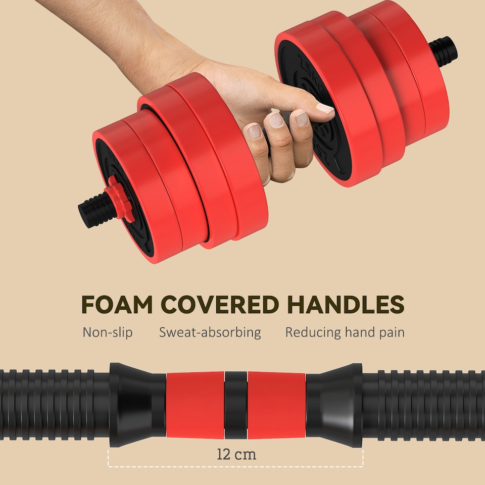 image 1 of SPORTNOW 4-in-1 Adjustable Weight Dumbbells Set, Used as Barbell, Kettlebell, Push up Stand, Free Weights Set for Men and Women Home Gym Training, 30KG, Red