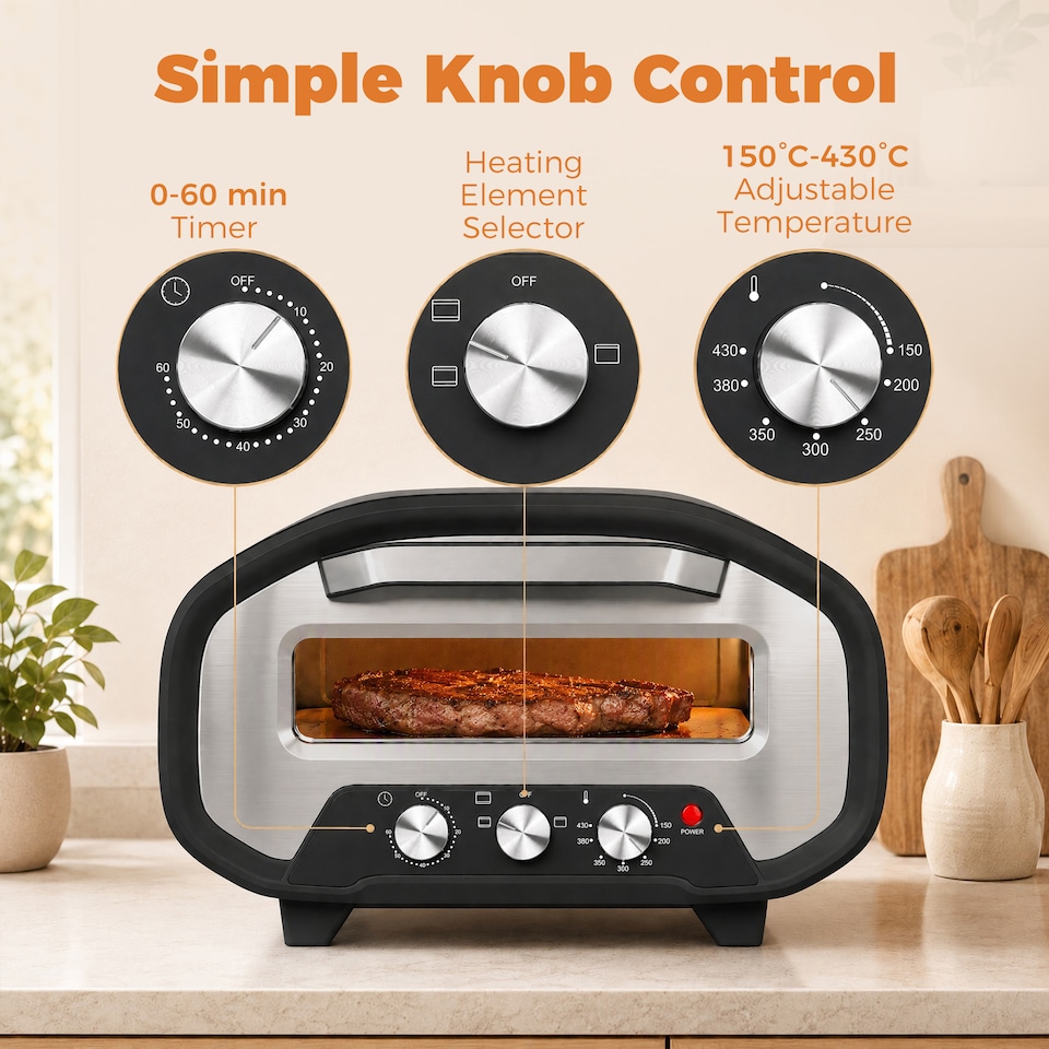 image 1 of HOMCOM 12 Inch Electric Countertop Pizza Maker with 3 Knob Control, 2200W