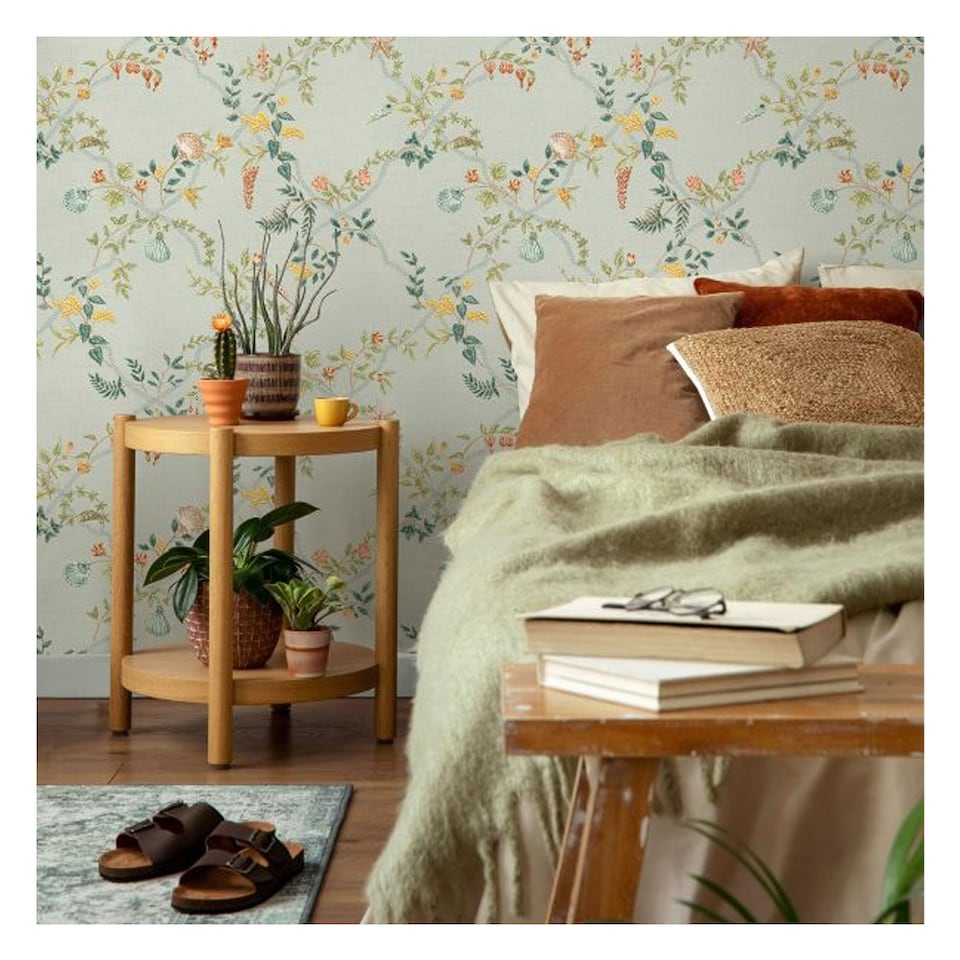image 1 of Holden Decor Odyssey Trellis Shell Wallpaper | Blue | Duck Egg Blue/Multicoloured | 1