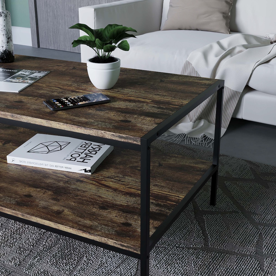 image 1 of Vida Designs Brooklyn Coffee Table Industrial Side Living Room Table, Dark Wood