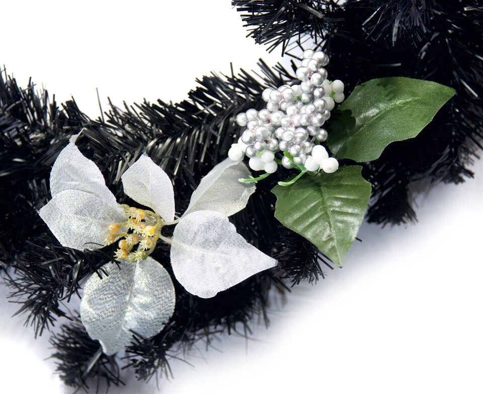 image 1 of Best Artificial 6ft Black & Silver Decorated Christmas Garland with 50 bright white battery lights