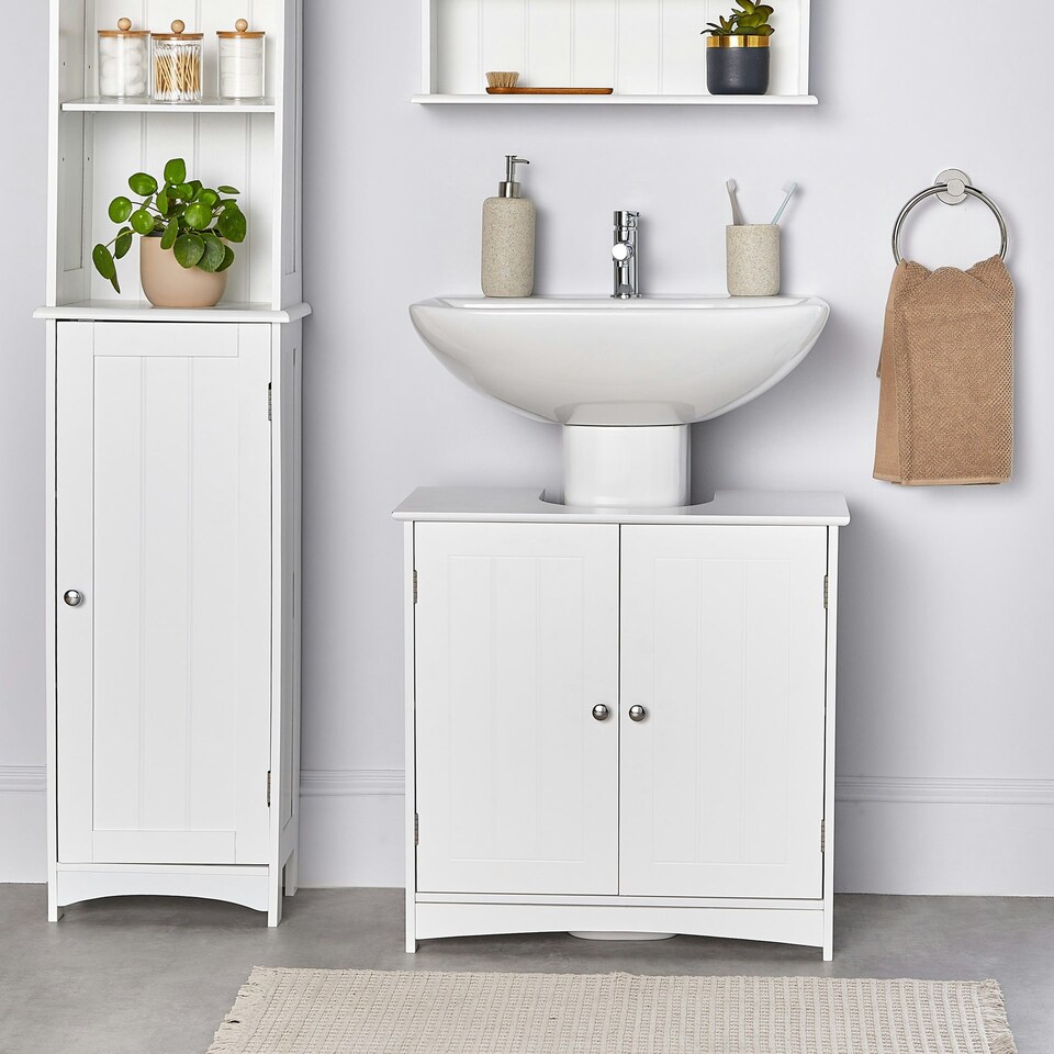 image 1 of VonHaus Holbrook White Under Sink Bathroom Cabinet
