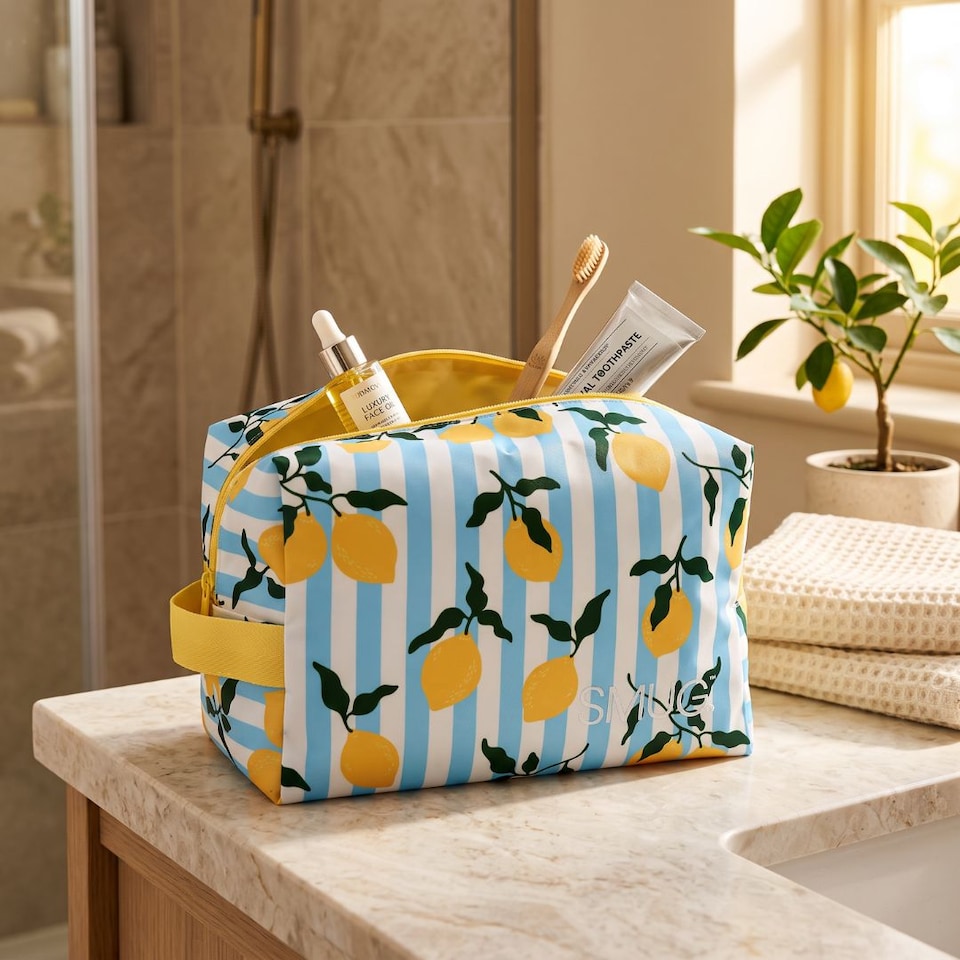 image 1 of SMUG Wash Bag - Lemon Stripe Print