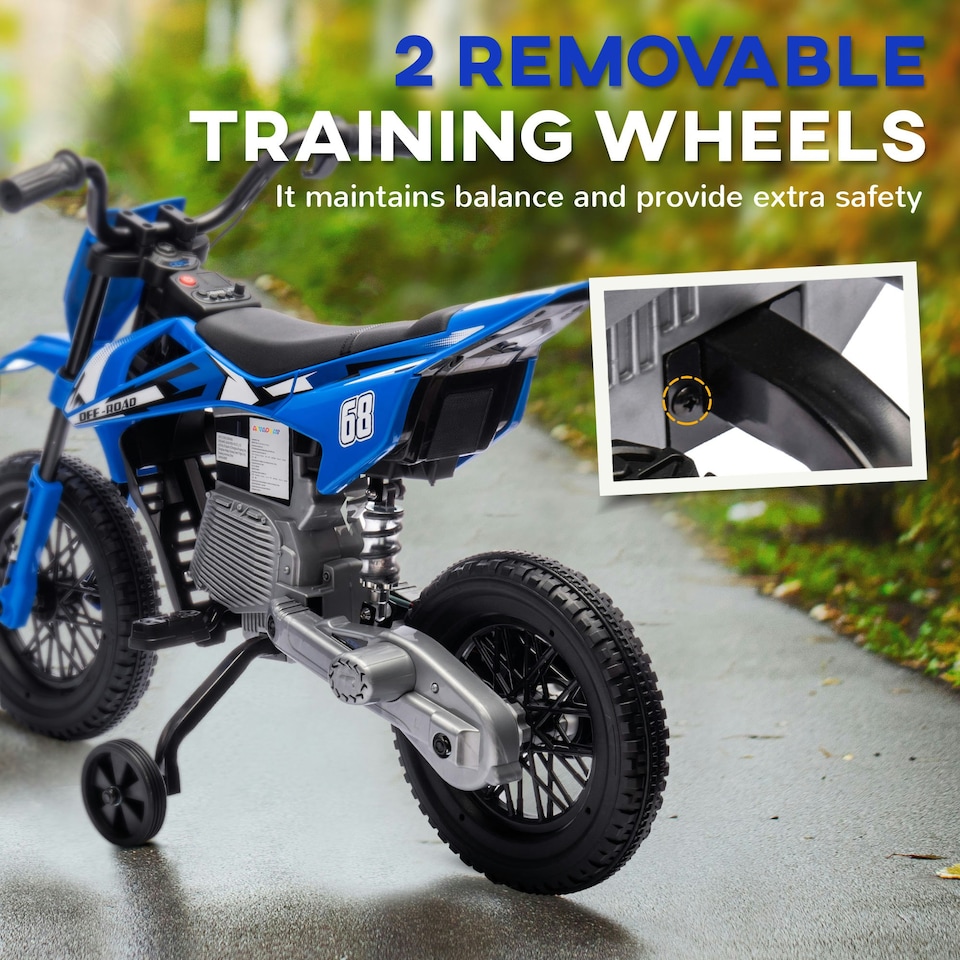 image 1 of AIYAPLAY 12V Kids Electric Motorcycle w/ Twist Grip Throttle, Music, Blue