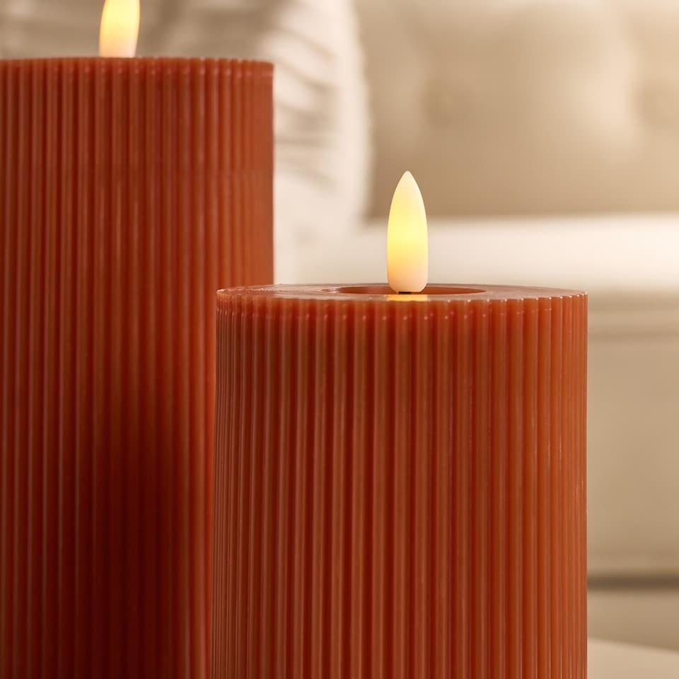 image 1 of OHS Set of 3 Ribbed Flameless LED Candles Decorative Lights Party Home | Orange | Rust