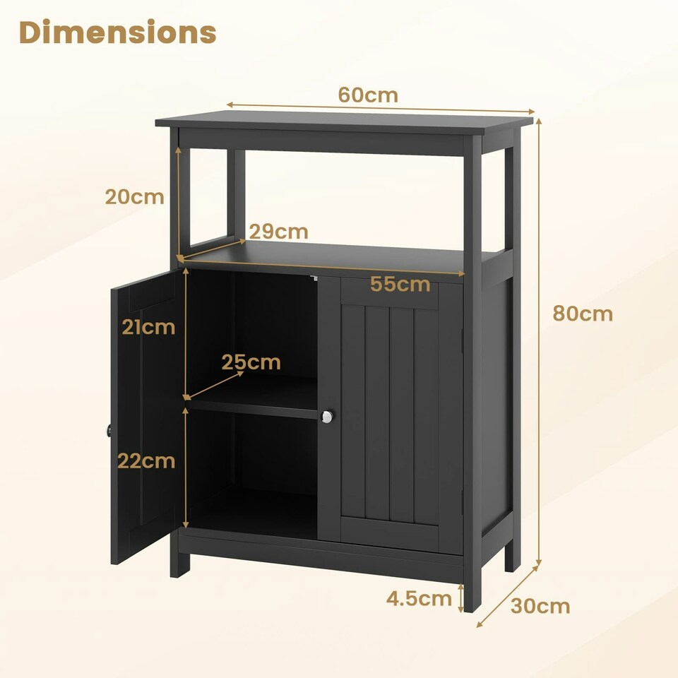 image 1 of COSTWAY Storage Organizer Bathroom Floor Cabinet Black Black