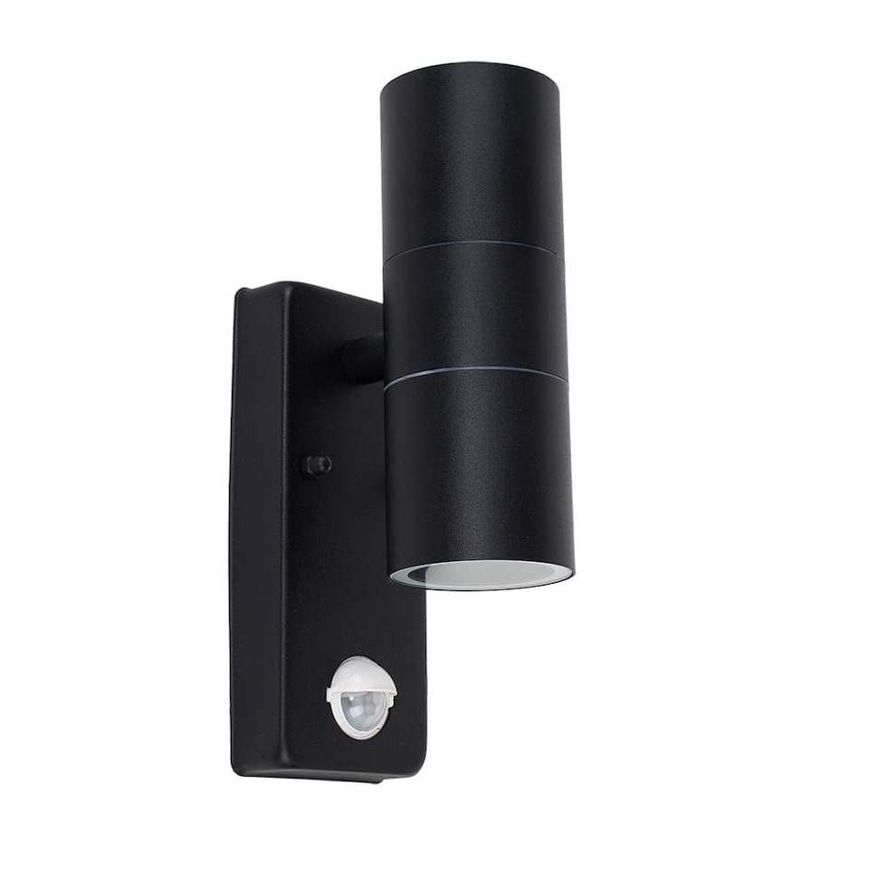 image 1 of ValueLights Black PIR Outdoor Wall Up-Down Light with 5W Cool White Bulb | Black