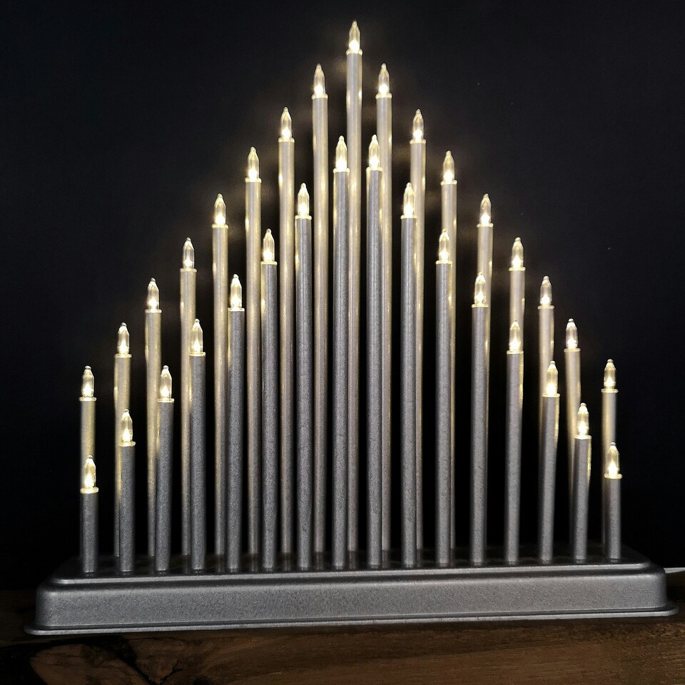 image 1 of Premier 34cm Silver Lit Christmas Candlebridge with 33 Warm White LEDs