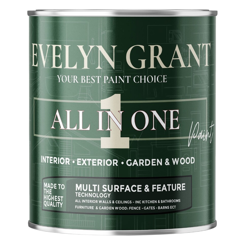 image 1 of EVELYN GRANT All-in-One Paint & Primer - Multi-Surface for Walls, Wood, Interior & Exterior - Brilliant White - 1L - Matt