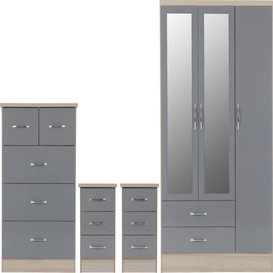 image 1 of Nevada 3 Door Wardrobe 4 Piece Bedroom Set Brown | Sonoma Oak