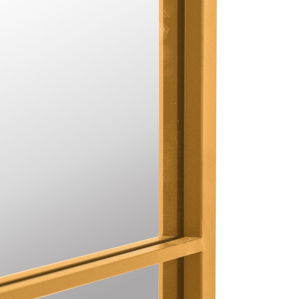 image 1 of The Arcus - Gold Metal Framed Window Arched Garden Wall or Fence Mirror 69" X 33" (174CM X 85CM) Gold