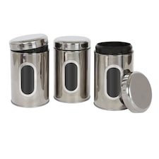 Harbour Housewares 3pc Stainless Steel Food Storage Containers Set with Window - Chrome