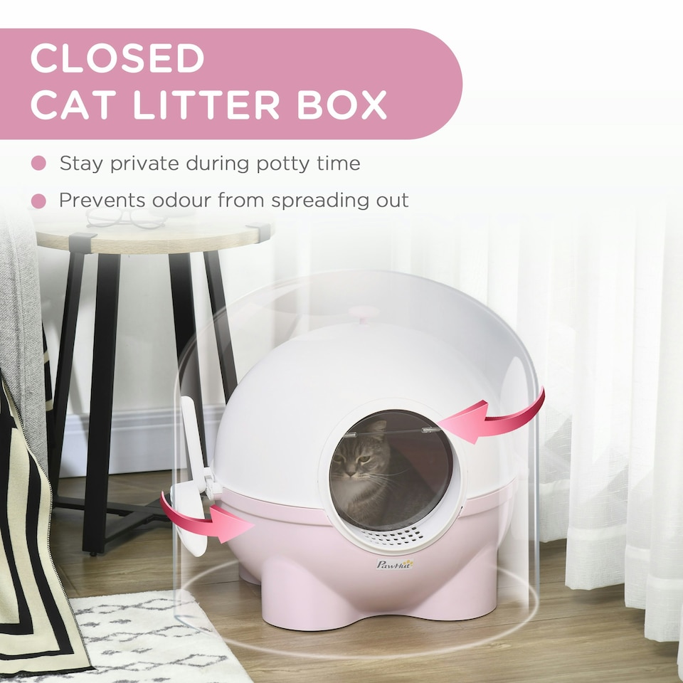 image 1 of PawHut Large Cat Litter Box w/ Scoop, Front Entrance, 53 x 51 x 48cm - Pink