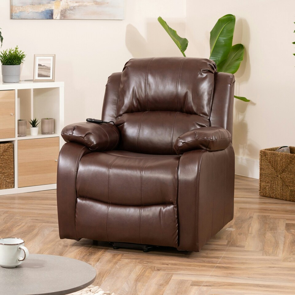 image 1 of Northfield Dual Motor Massage Heat Riser Recliner Chair - Brown