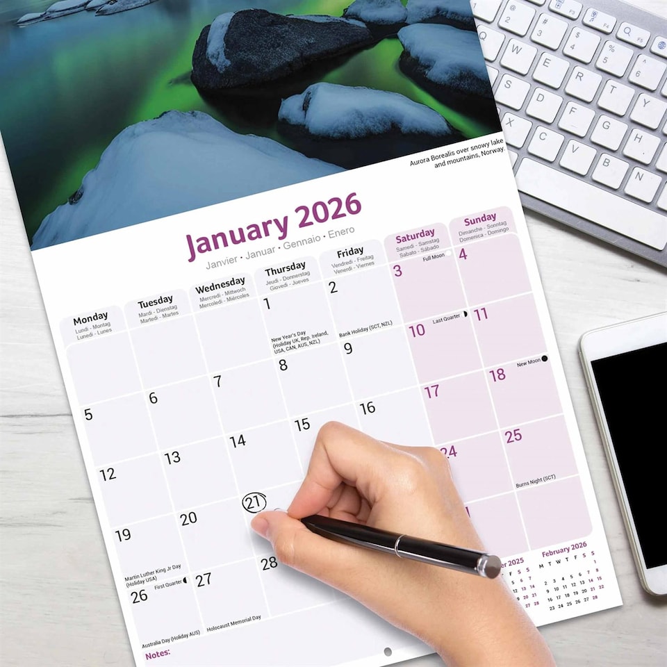 image 1 of Northern Lights 2026 Calendar | Square Wall Calendar | Travel Gift | Plastic Free Packaging | by Avonside Publishing