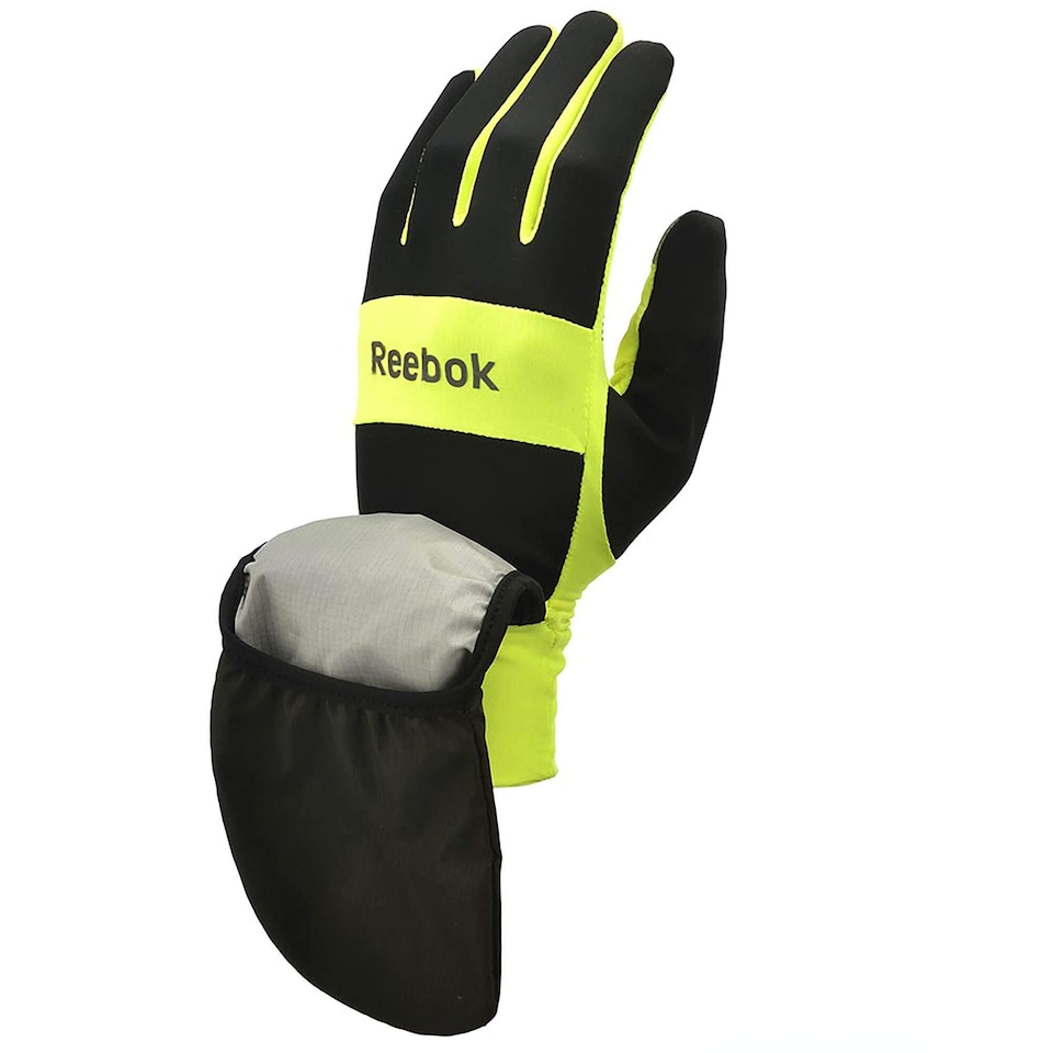 image 1 of Reebok All-Weather Running Gloves, Convertible Waterproof Mitt, Yellow/Black, S | Black | Yellow/Black | S