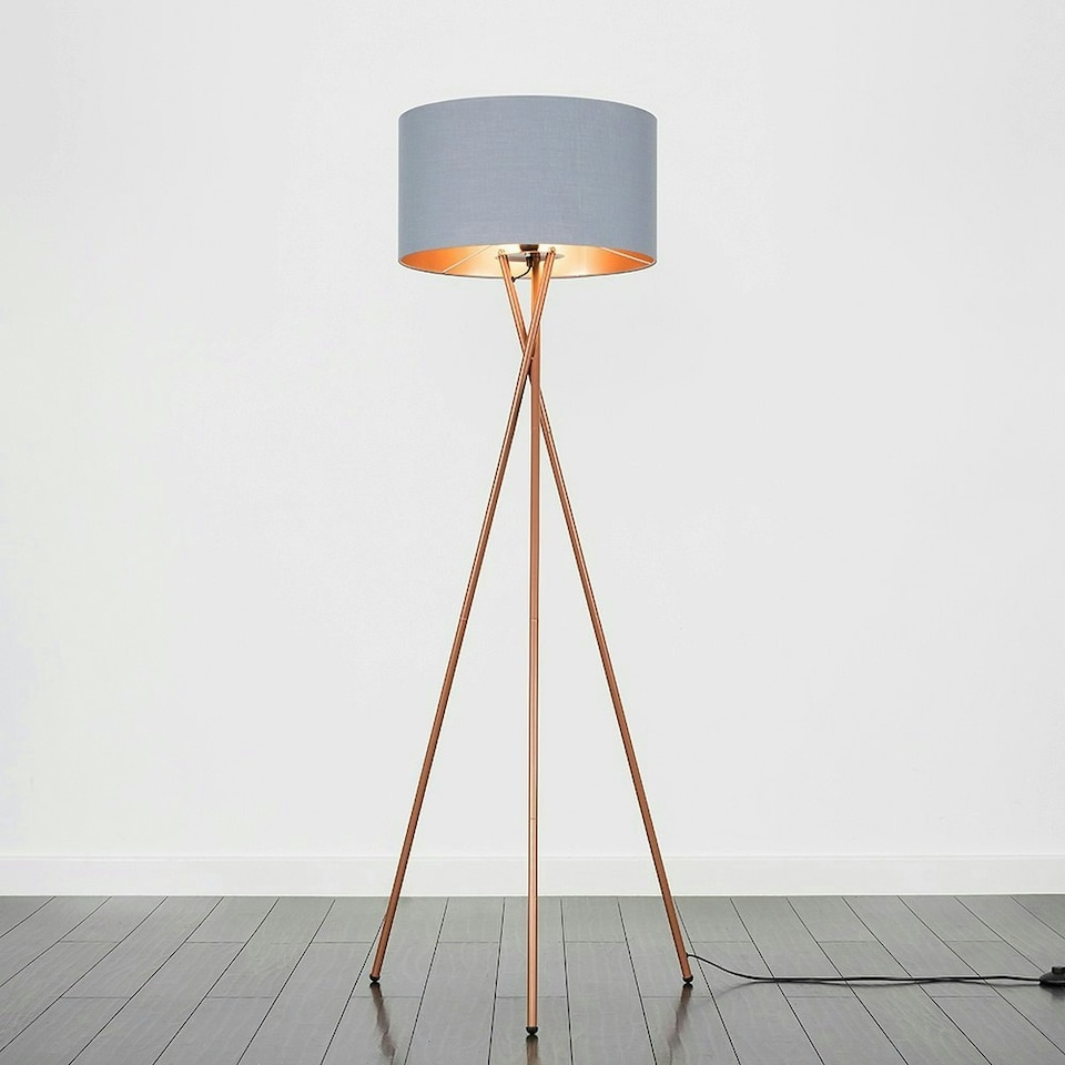 image 1 of ValueLights Modern Copper Tripod Floor Lamp With Grey And Copper Shade