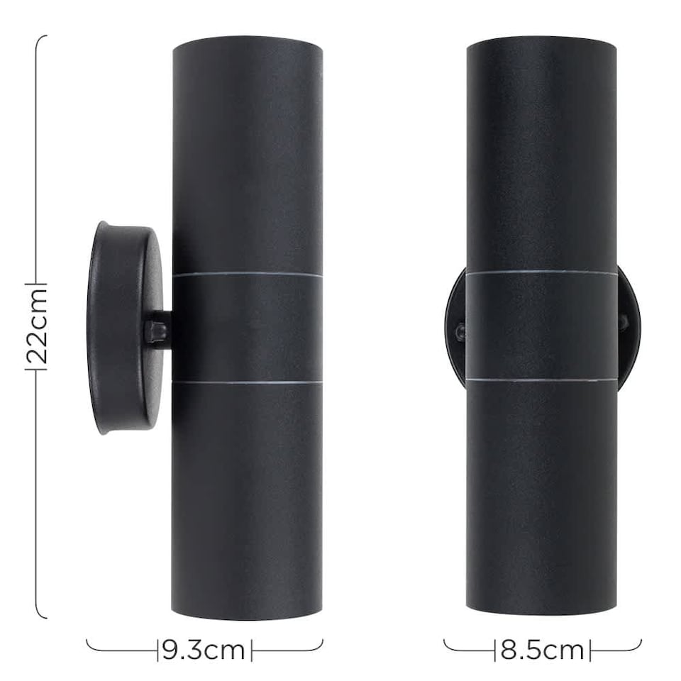 image 1 of ValueLights Black Outdoor Wall Up-Down Light and Warm White Bulbs
