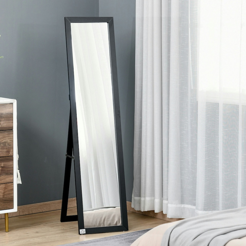 image 1 of HOMCOM Full Length Mirror, Floor Standing or Wall-Mounted Long Mirror, Black