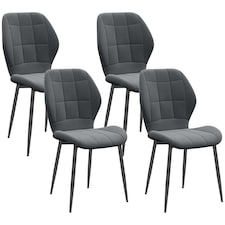 HOMCOM Dining Chairs Set of 4, Modern Style Flannel Upholstered Kitchen Chairs with Backs and Steel Legs, for Living Room, Dining Room, Bedroom, Dark Grey