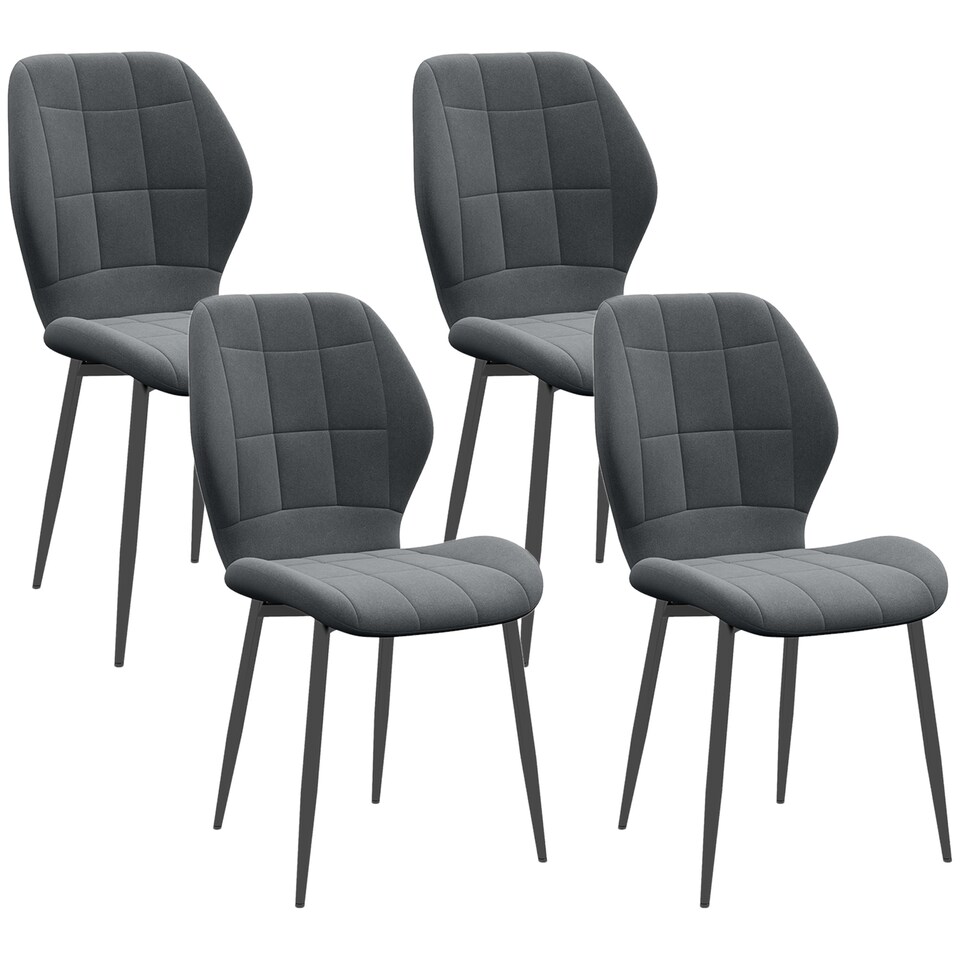 image 1 of HOMCOM Dining Chairs Set of 4, Modern Style Flannel Upholstered Kitchen Chairs with Backs and Steel Legs, for Living Room, Dining Room, Bedroom, Dark Grey