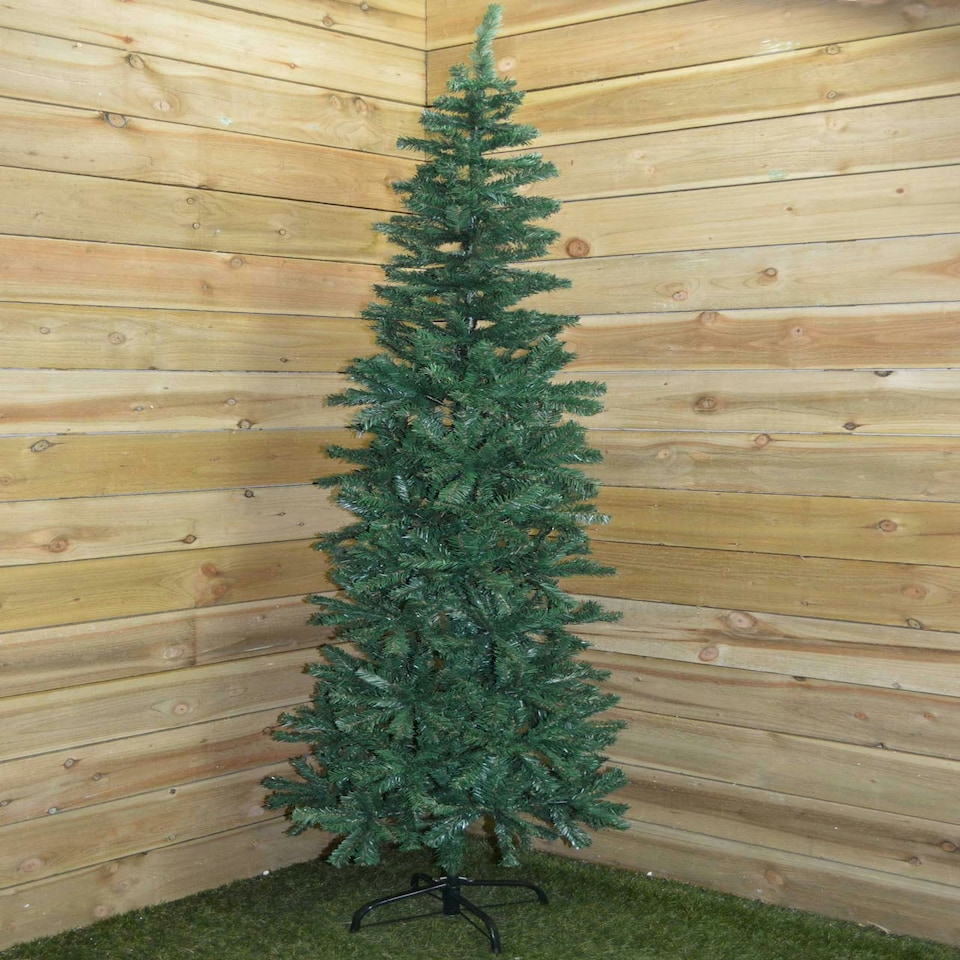 image 1 of 2.2m (7.5ft) Premier Plain Green Spruce Pine Slim Christmas Tree with Stand