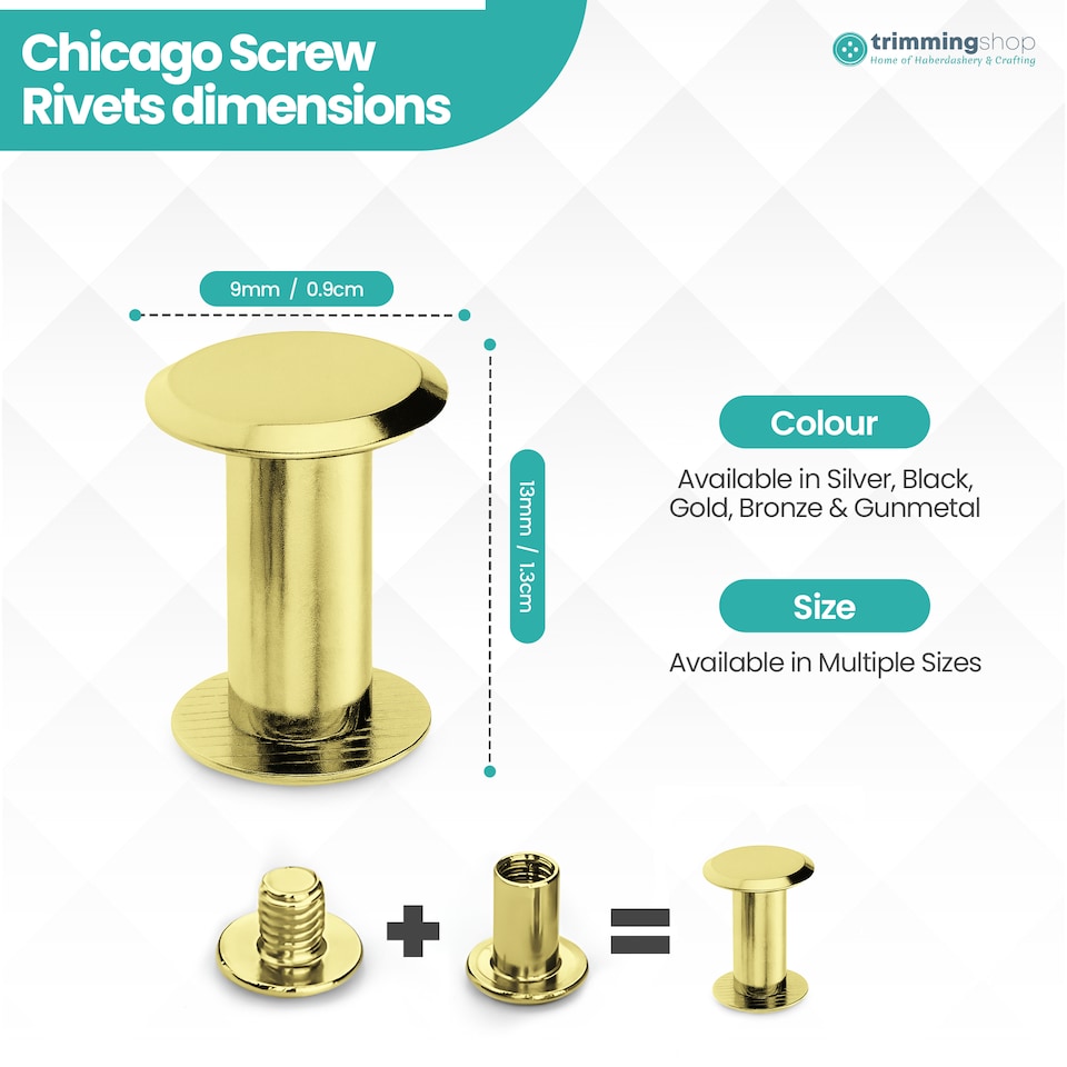 image 1 of 9x13MM Chicago Screw Rivets Flat Head for DIY Planner- 10 Pcs