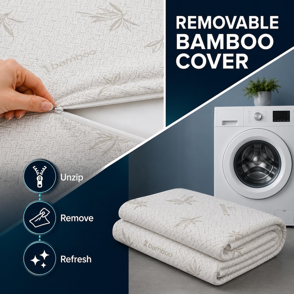 image 1 of Memory Foam Mattress Topper | Reversible Bamboo Cover | Orthopaedic Pressure Relief for Back Pain 2" (5cm)
