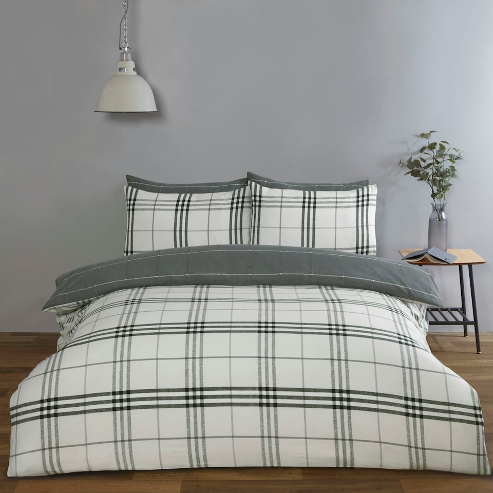 image 1 of Harris Check Polyester Duvet Cover Set with Pillowcase | Grey | Single | 1
