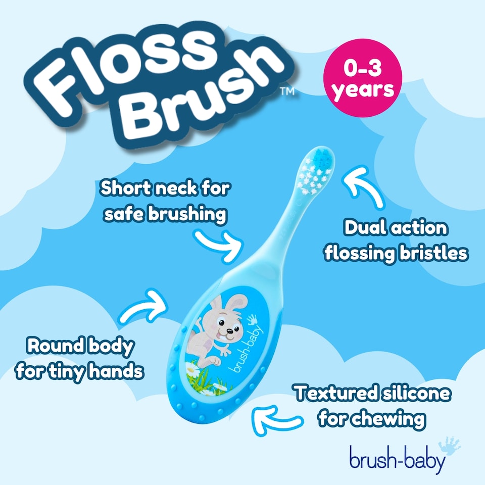 image 1 of Brush Baby FlossBrush™ Baby Bristles Toothbrush (0-3 Years) Double Pack - Blue & Teal
