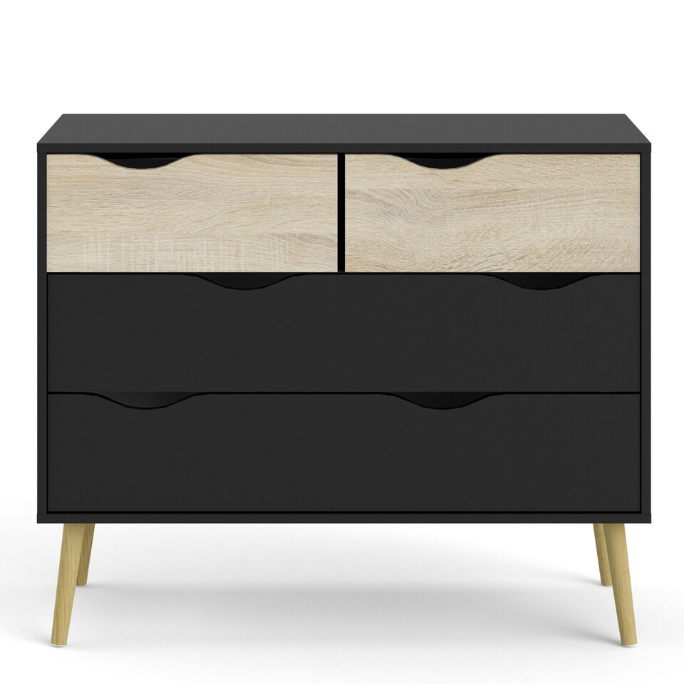 image 1 of Oslo Chest of 4 Drawers in Black and Oak