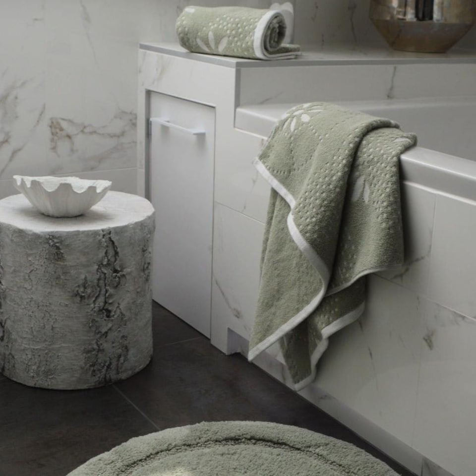 image 1 of Luxury Marrakesh Floral Geo Patterned Towels - 100% Cotton Grey | Dove Grey | Hand towel