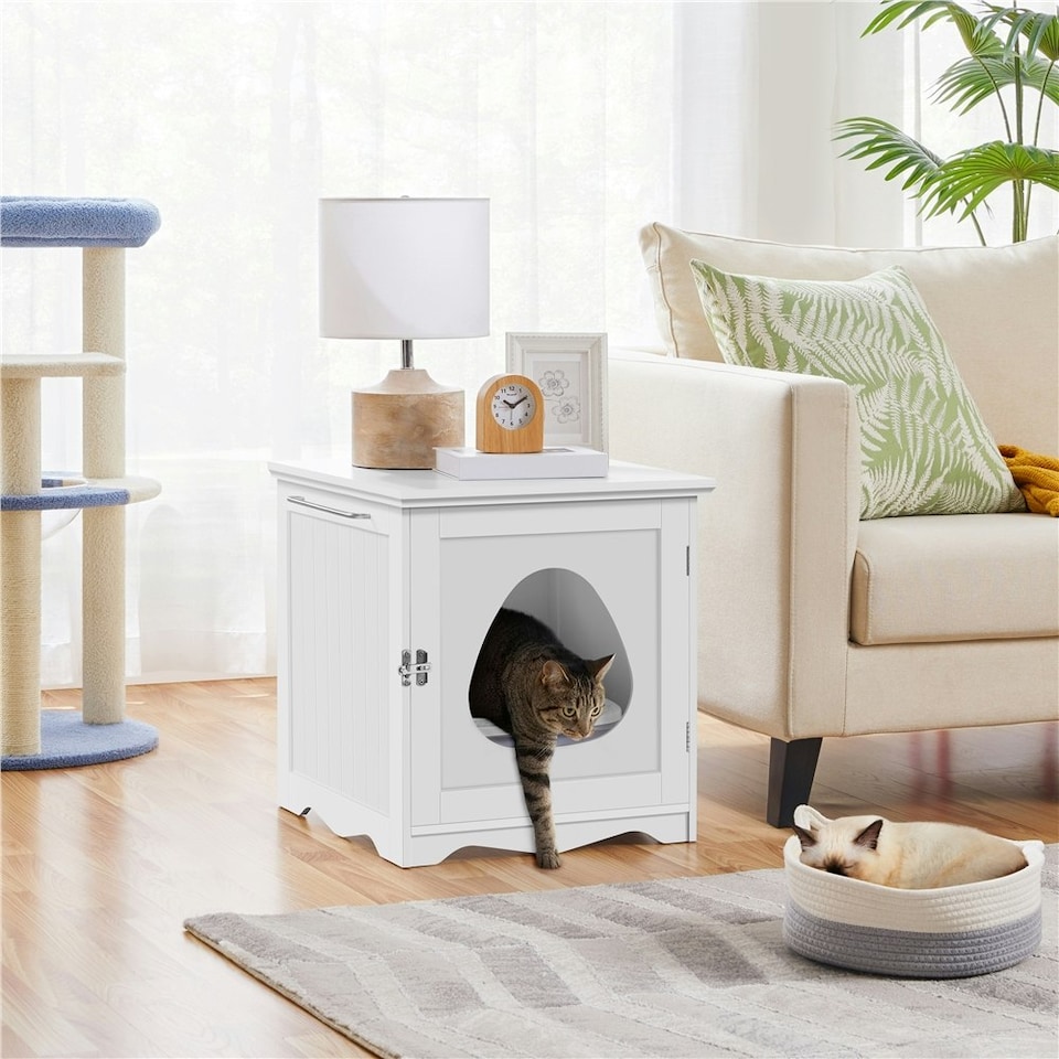image 1 of Yaheetech Wooden Enclosed Litter Box White | One Size
